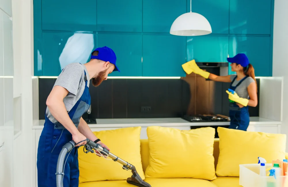 young-man-with-vacuum-cleaner-washing-with-vapor-yellow-sofa-beautiful-woman-wipes-cuisine-furniture